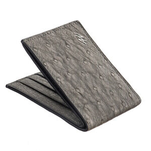 Slim Ostrich Leather Wallet – Natural Finish Gray Marble Color